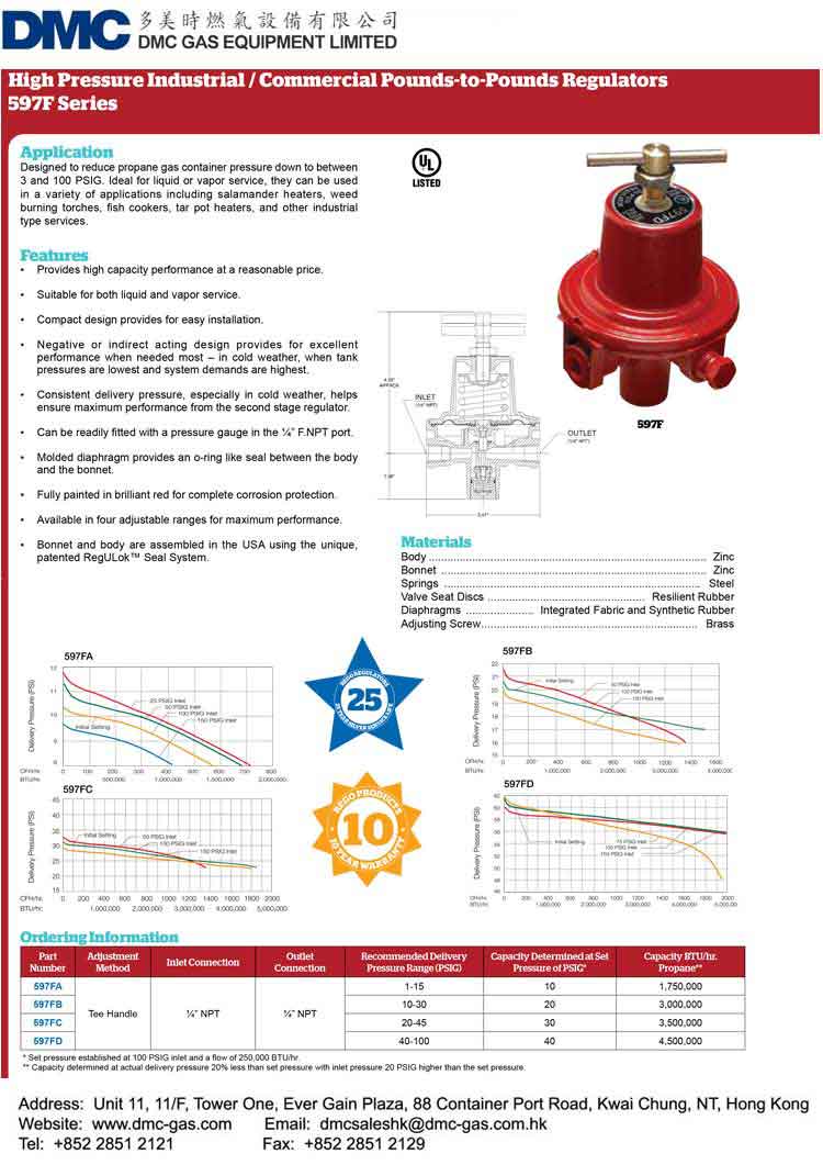 RegO 597FA/597FB/597FC/597FD Regulator DMC Gas Equipment Ltd